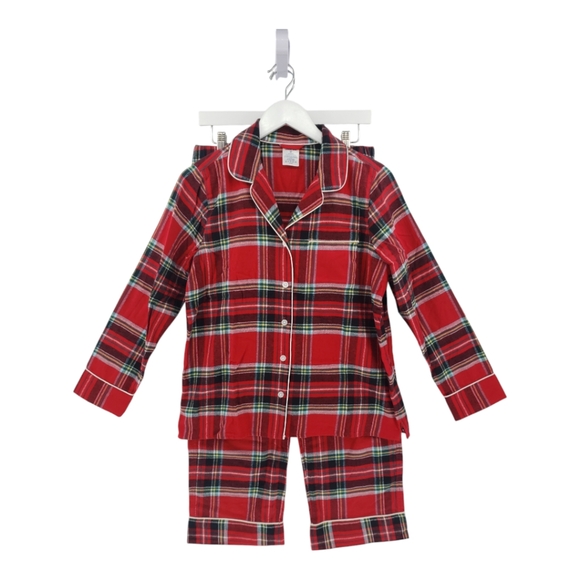 Lands End NWOT Pajama Set Size Small 100% Cotton Red Holiday Plaid Pockets - Picture 1 of 12